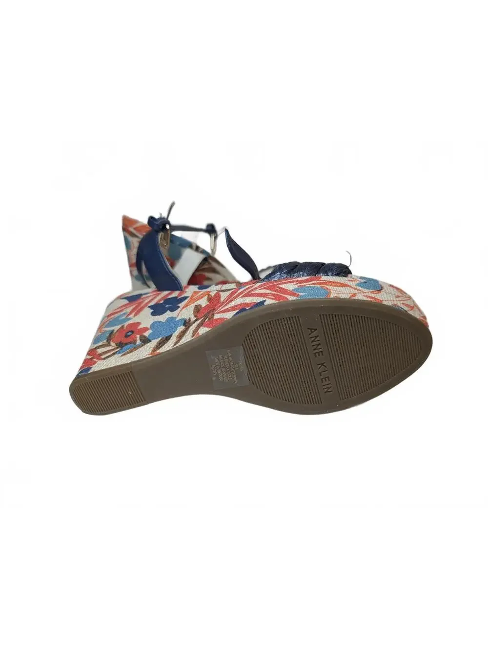 Anne Klein Floral Wedge Sandals Navy Braided Strap Size‎ 9